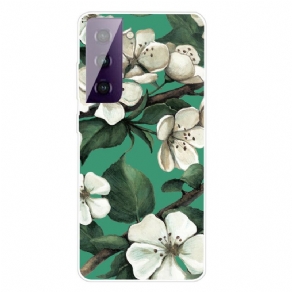 Mobilcover Samsung Galaxy S21 FE Hvide Malede Blomster