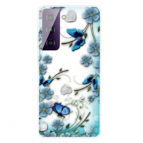 Mobilcover Samsung Galaxy S21 FE Retro Sommerfugle Og Blomster