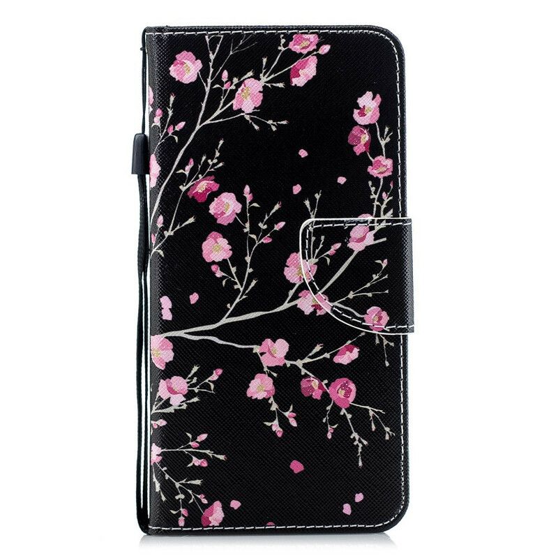 Flip Cover Samsung Galaxy A51 5G Pink Blomster På Sort Baggrund