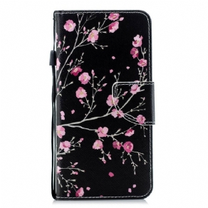 Flip Cover Samsung Galaxy A51 5G Pink Blomster På Sort Baggrund