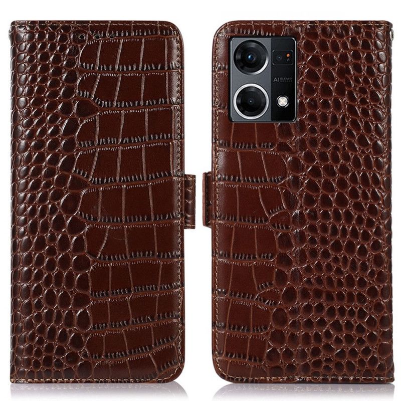 Flip Cover Oppo Reno 7 Ægte Rfid Crocodile Style Læder