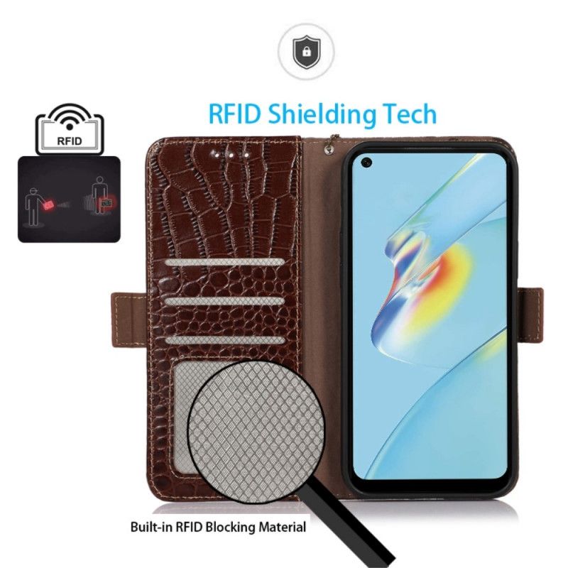 Flip Cover Oppo Reno 7 Ægte Rfid Crocodile Style Læder