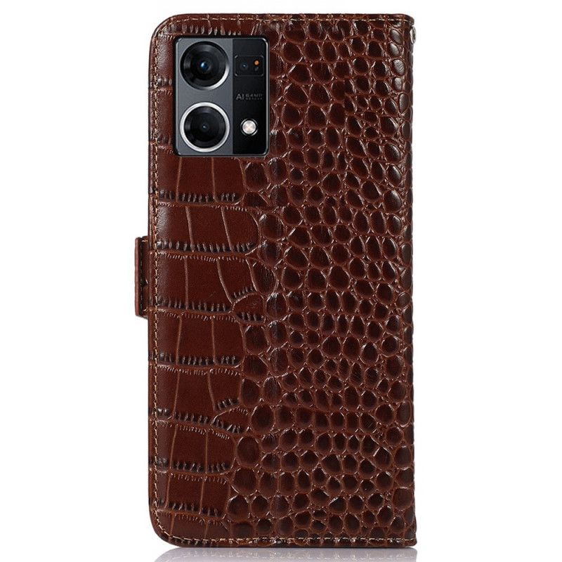 Flip Cover Oppo Reno 7 Ægte Rfid Crocodile Style Læder