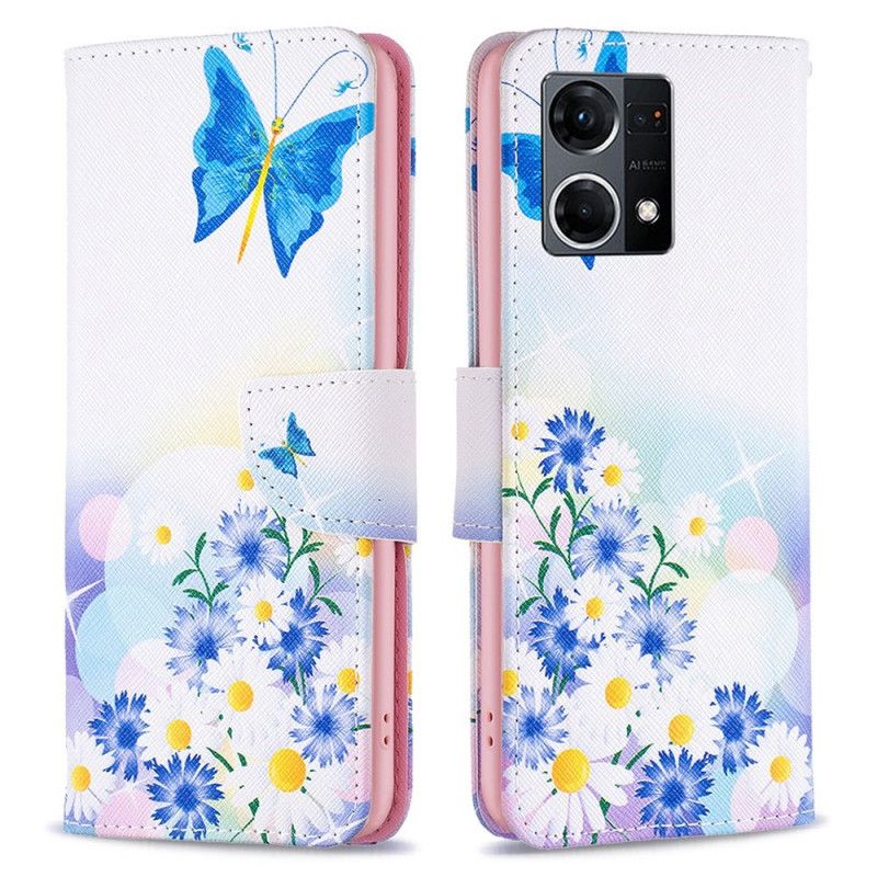 Flip Cover Oppo Reno 7 Akvarelsommerfugle