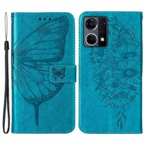 Flip Cover Oppo Reno 7 Sommerfugl Med Snor