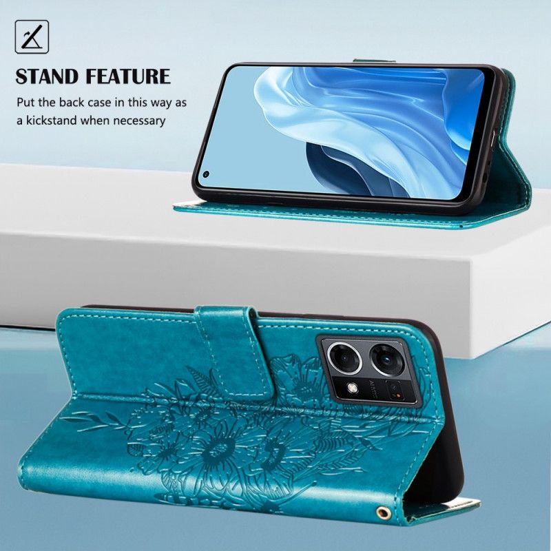 Flip Cover Oppo Reno 7 Sommerfugl Med Snor