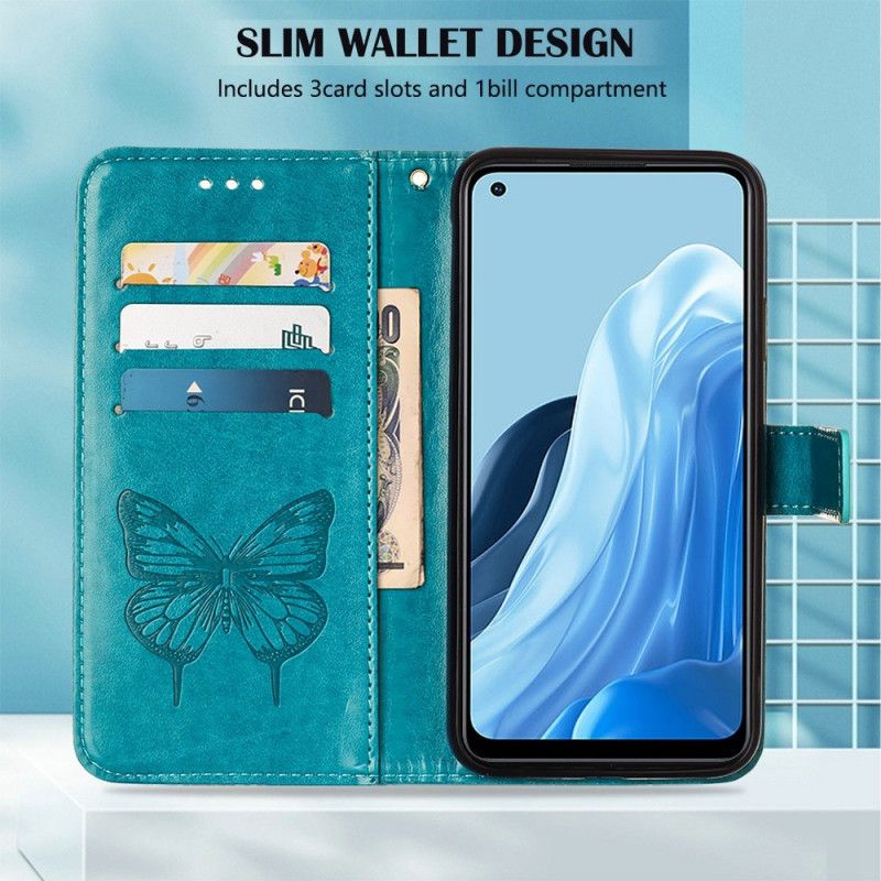 Flip Cover Oppo Reno 7 Sommerfugl Med Snor