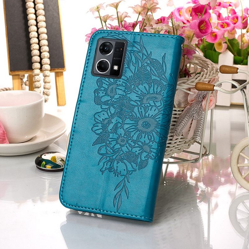 Flip Cover Oppo Reno 7 Sommerfugl Med Snor