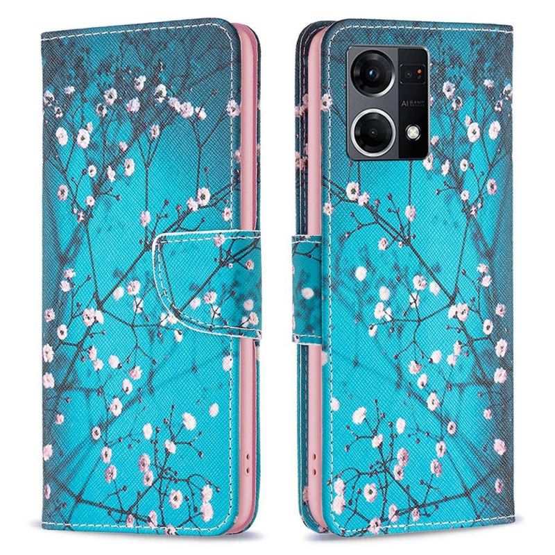 Læder Cover Oppo Reno 7 Blomstrende Grene