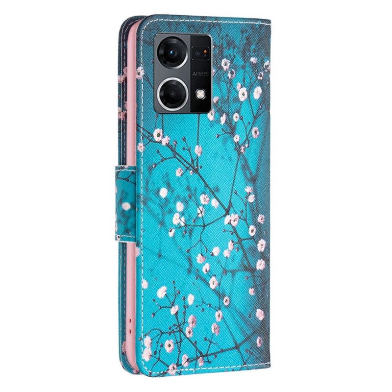 Læder Cover Oppo Reno 7 Blomstrende Grene