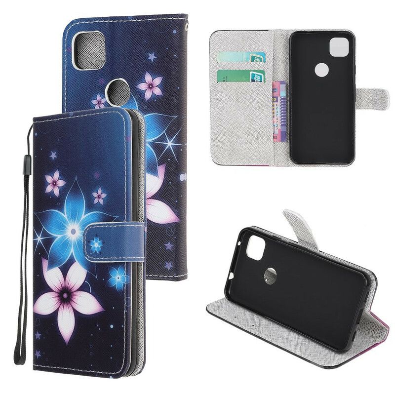 Flip Cover Google Pixel 4a Med Snor Lunar Strap Blomster