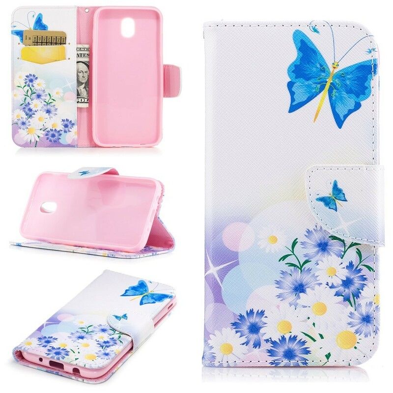 Flip Cover Samsung Galaxy J3 2017 Malede Sommerfugle Og Blomster