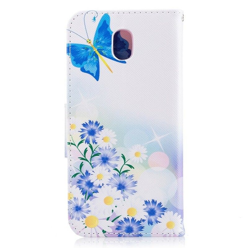 Flip Cover Samsung Galaxy J3 2017 Malede Sommerfugle Og Blomster