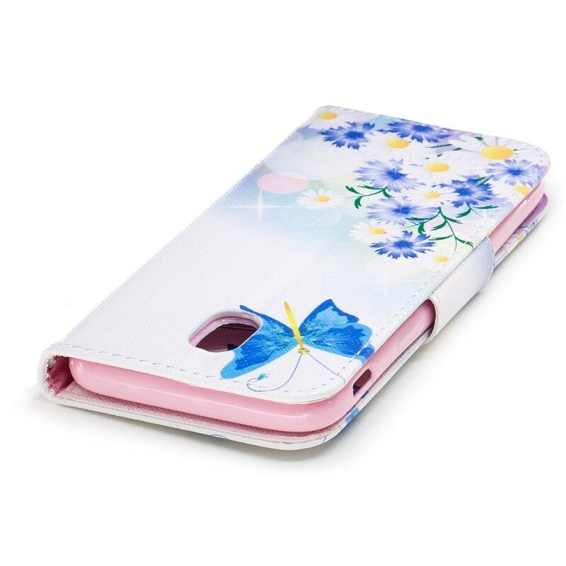 Flip Cover Samsung Galaxy J3 2017 Malede Sommerfugle Og Blomster