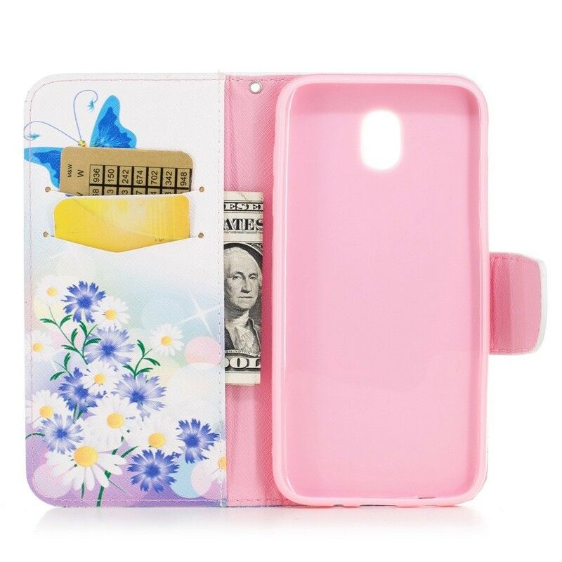 Flip Cover Samsung Galaxy J3 2017 Malede Sommerfugle Og Blomster