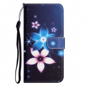 Flip Cover Samsung Galaxy S24 5g Måneblomster Med Rem