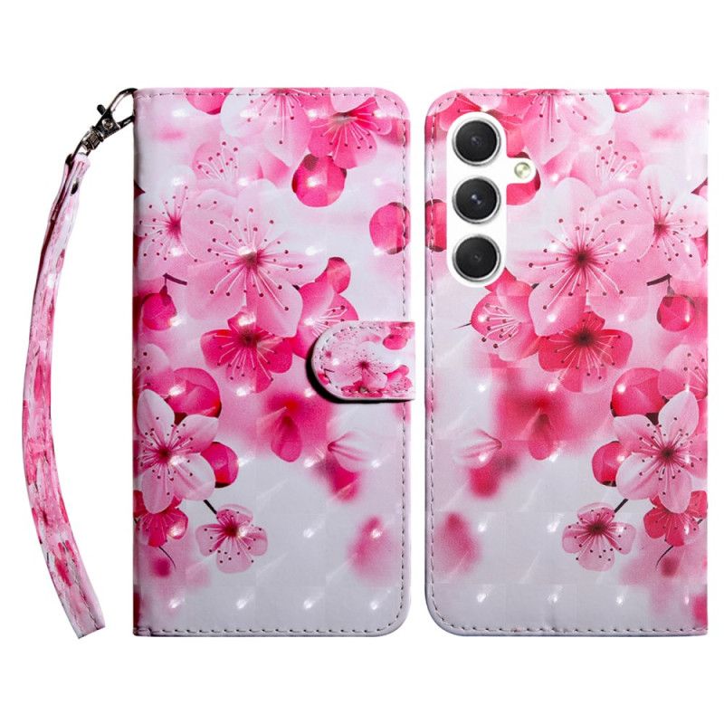 Flip Cover Samsung Galaxy S24 5g Røde Blomster Med Rem