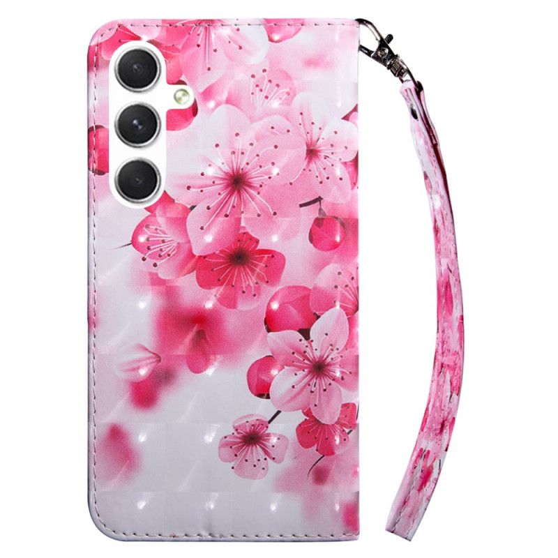 Flip Cover Samsung Galaxy S24 5g Røde Blomster Med Rem