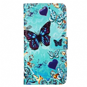 Flip Cover Samsung Galaxy S24 5g Sommerfugle Og Hjerter Med Rem