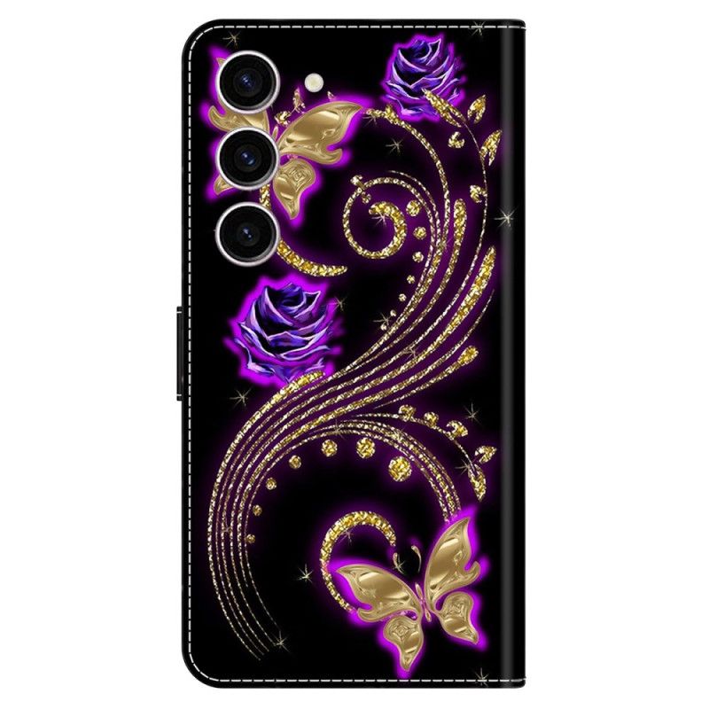 Flip Cover Til Samsung Galaxy S24 5g Violette Blomster Og Sommerfugle