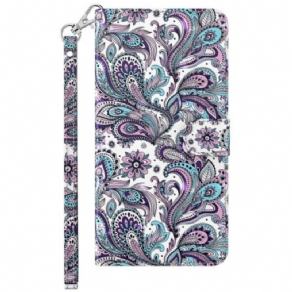 Læder Cover Samsung Galaxy S24 5g Paisley Mønster Med Rem