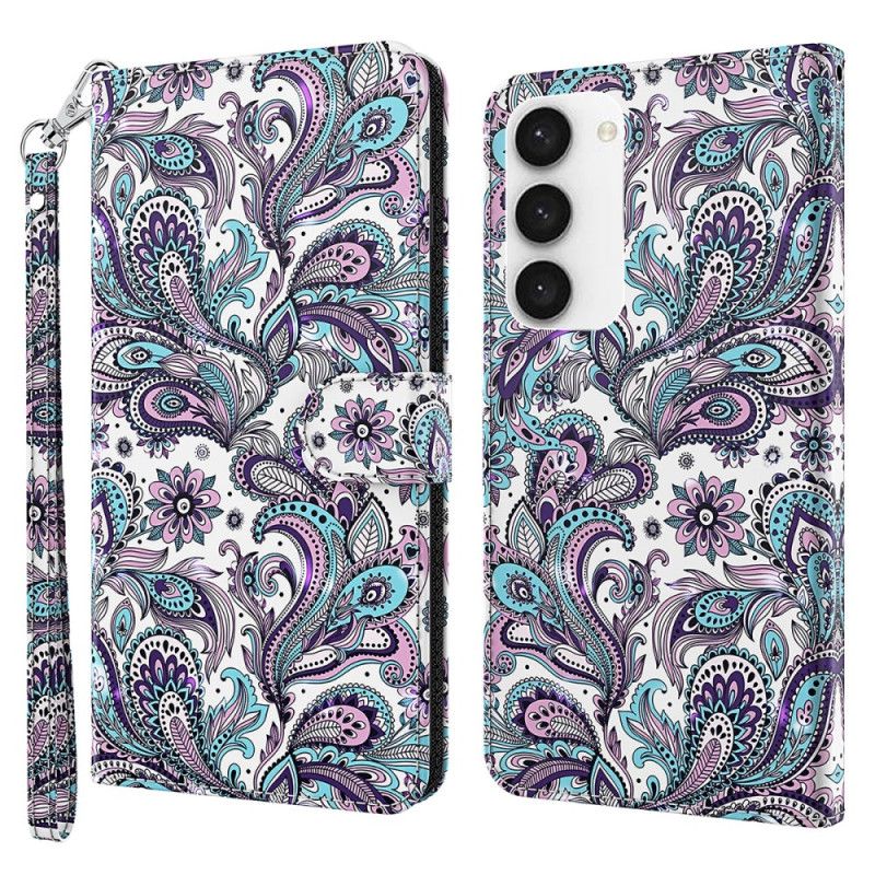 Læder Cover Samsung Galaxy S24 5g Paisley Mønster Med Rem