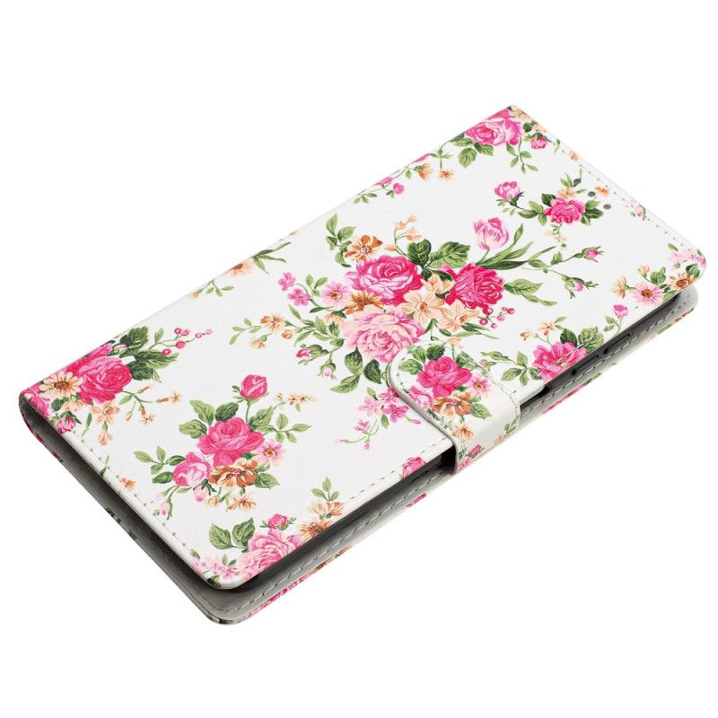 Læder Cover Samsung Galaxy S24 5g Telefon Etui Røde Blomster Med Rem