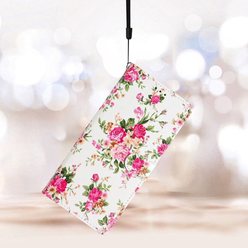 Læder Cover Samsung Galaxy S24 5g Telefon Etui Røde Blomster Med Rem