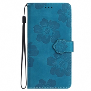 Læder Cover Samsung Galaxy S24 5g Telefon Etui Trykte Blomster Med Rem