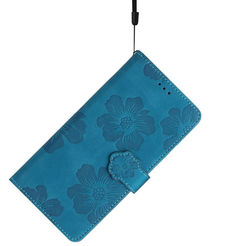 Læder Cover Samsung Galaxy S24 5g Telefon Etui Trykte Blomster Med Rem