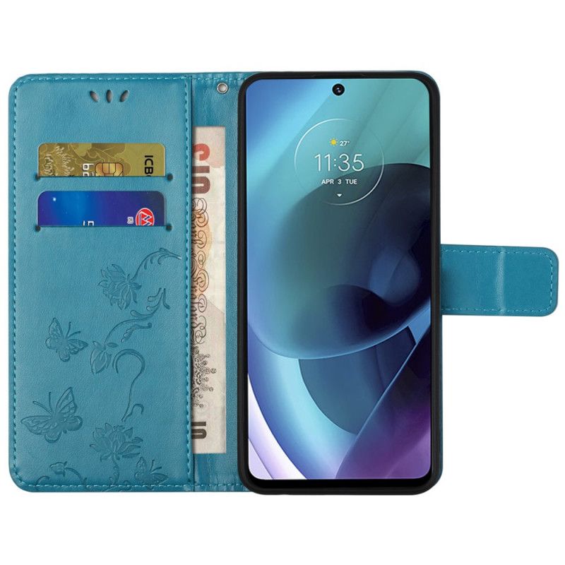 Flip Cover Moto G51 5G Asiatiske Sommerfugle Og Blomster