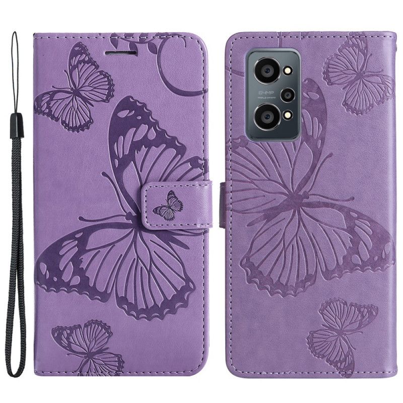 Flip Cover Realme GT Neo 3T / Neo 2 Med Snor Kæmpe Strappy Sommerfugle