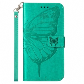 Læder Cover Samsung Galaxy Z Fold 6 Telefon Etui Blomstersommerfugl Med Rem