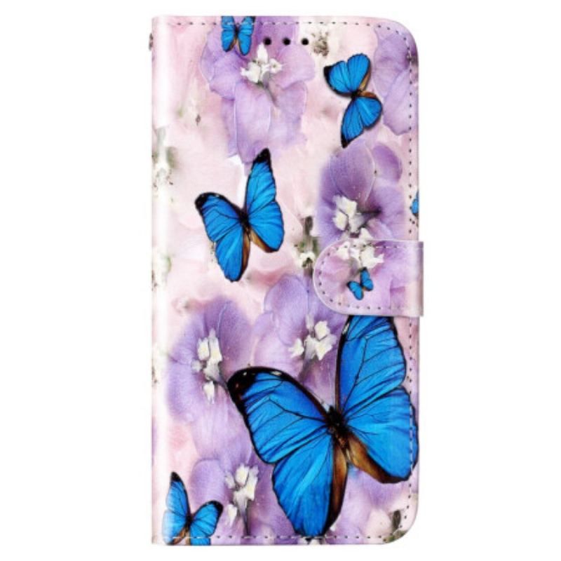 Flip Cover Samsung Galaxy S23 5G Med Snor Farverige Thong Sommerfugle