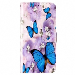 Flip Cover Samsung Galaxy S23 5G Med Snor Farverige Thong Sommerfugle