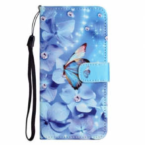 Flip Cover Samsung Galaxy S23 5G Med Snor Strappy Diamond Sommerfugle