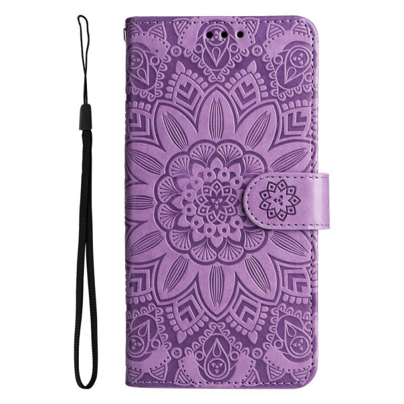 Læder Cover Samsung Galaxy S23 5G Mandala Sun Med Snor