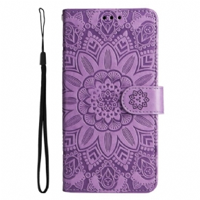 Læder Cover Samsung Galaxy S23 5G Mandala Sun Med Snor