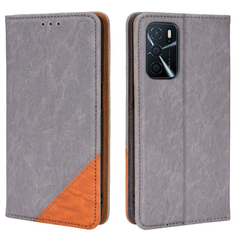 Cover Oppo A16 / A16s Flip Cover Skrå Tofarvet Kunstlæder