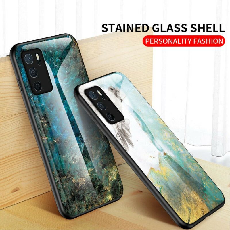 Cover Oppo A16 / A16s Marmorfarver Hærdet Glas