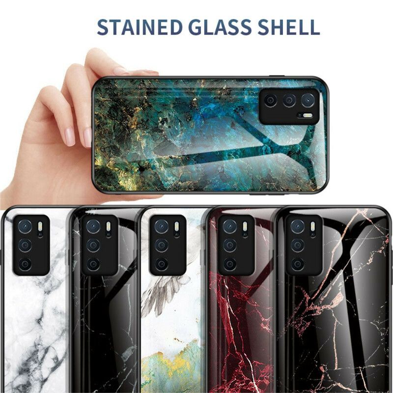 Cover Oppo A16 / A16s Marmorfarver Hærdet Glas