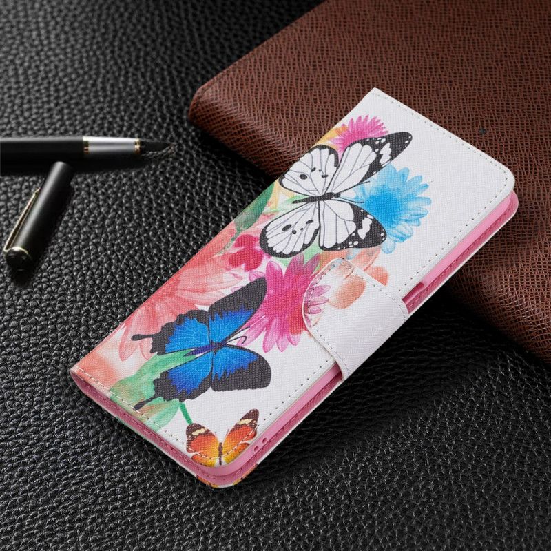 Flip Cover Oppo A16 / A16s Malede Sommerfugle Og Blomster