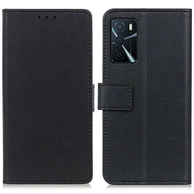 Flip Cover Oppo A16 / A16s Simpel Skinnende Lædereffekt