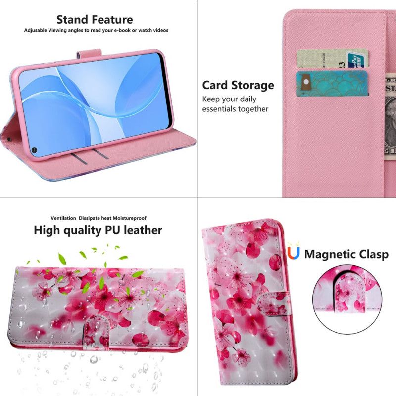 Læder Cover Oppo A16 / A16s Pink Blomster