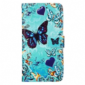 Flip Cover Samsung Galaxy S23 Ultra 5G Med Snor Thong Sommerfugle