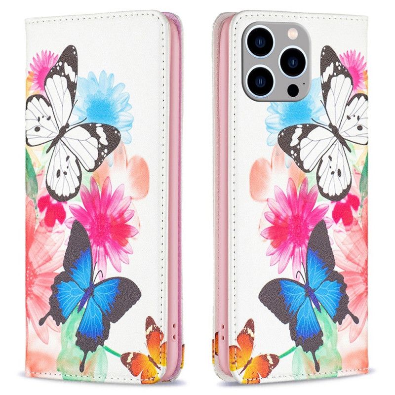 Cover iPhone 14 Pro Max Flip Cover Sommerfugle