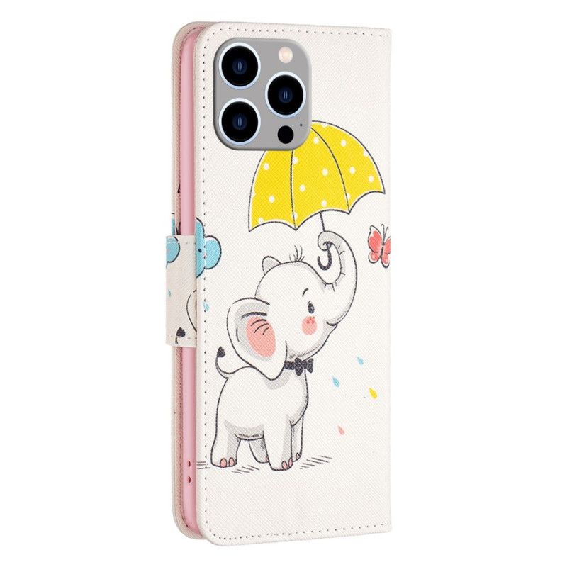 Flip Cover iPhone 14 Pro Max Elefant I Regnen