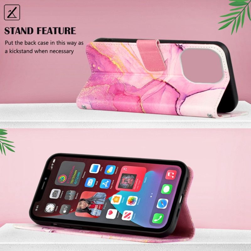 Flip Cover iPhone 14 Pro Max Med Snor Marmorrem