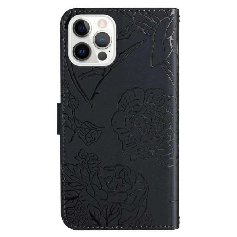 Flip Cover iPhone 14 Pro Max Sommerfugle Og Skulderrem