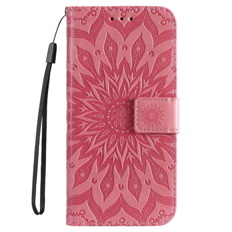 Læder Cover iPhone 14 Pro Max Solmandala Med Snor